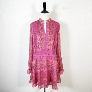 Derek Lam 10 Crosby Pink Floral Print Lace Insert Long Sleeve Shift Dress Size 6
